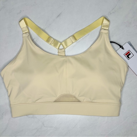 Fila Butter Yellow Mesh Cut-Out Sports Bra Top - Picture 1 of 7